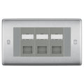 BG Nexus Brushed Steel 3 Gang RJ45 CAT6 Data Socket Grey Inserts