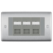 BG Nexus Brushed Steel 3 Gang RJ45 CAT6 Data Socket Grey Inserts by British General (BG-NBSRJ453C5EG)