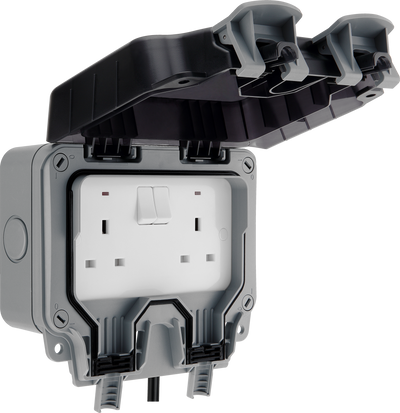 BG WP22KIT/3 Nexus Storm IP66 2 Gang 13A 30mA Non-Latching RCD 3m Cable Switched Socket by British General (BG-WP22KIT/3)