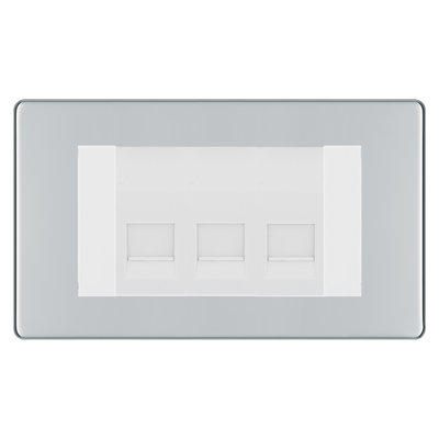 BG Screwless Polished Chrome 3 Gang Secondary Telephone Socket, Screw Terminal - White Insert