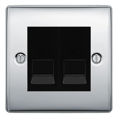 BG Nexus Polished Chrome Double IDC Secondary Telephone Socket - Black Insert by British General (BG-NPCBTS2B)