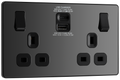 BG PCDBC22UAC30B Black Chrome Evolve 2 Gang 13A 1x USB-QC A 27W 1x USB-PD C 30W Switched Socket - Black Insert