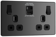 BG PCDBC22UAC30B Black Chrome Evolve 2 Gang 13A 1x USB-QC A 27W 1x USB-PD C 30W Switched Socket - Black Insert by British General (BG-PCDBC22UAC30B-Shopify-SA_1)