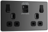 BG PCDBC22UAC30B Black Chrome Evolve 2 Gang 13A 1x USB-QC A 27W 1x USB-PD C 30W Switched Socket - Black Insert by British General (BG-PCDBC22UAC30B-Shopify-SA_1)