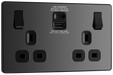 PCDBC22UAC30B Front - This Evolve Black Chrome 13A power socket from British General with integrated fast charge USB-A and USB-C ports delivers a 50% charge to mobile phones in just 30 minutes.