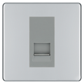 BG Screwless Polished Chrome Single Secondary Telephone Socket, Screw Terminal - Grey Insert
