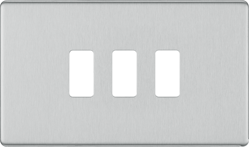 BG Electrical RFBS3 Nexus Grid Brushed Steel Screwless Front Plate 3 Module