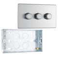 BG Screwless Brushed Steel 200W 2 Way Triple Trailing Edge Dimmer Switch FBS83 with 25mm Steel Back Box