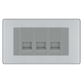 BG Screwless Polished Chrome 3 Gang Master Telephone Socket, Screw Terminal - Grey Insert