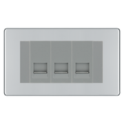 BG Screwless Polished Chrome 3 Gang Master Telephone Socket, Screw Terminal - Grey Insert by British General (BG-FPCBTMS3G)