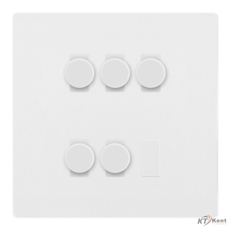BG Evolve Pearlescent White 5 Gang Dual Mode LED Dimmer Light Switch 2 Way Custom Switch