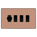 BG Evolve Polished Copper 4 Gang Switch 1x Trailing Edge LED Dimmer 3x Intermediate Custom Grid Switch