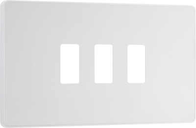 RPCDCL3W Front - The Grid modular range from British General allows you to build your own module configuration with a variety of combinations and finishes. This pearlescent white finish Evolve front plate clips on for a seamless finish, and can accommodate 3 Grid modules - ideal for switches and other domestic applications.