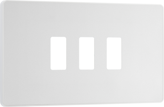 RPCDCL3W Front - The Grid modular range from British General allows you to build your own module configuration with a variety of combinations and finishes. This pearlescent white finish Evolve front plate clips on for a seamless finish, and can accommodate 3 Grid modules - ideal for switches and other domestic applications.
