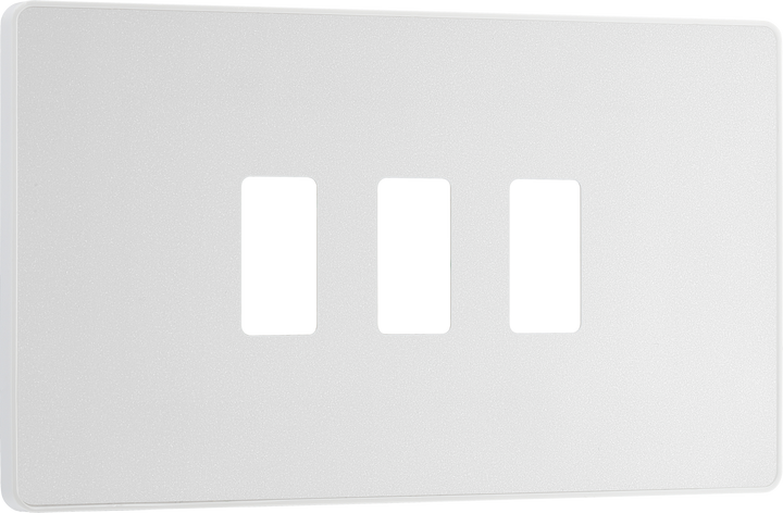 RPCDCL3W Front - The Grid modular range from British General allows you to build your own module configuration with a variety of combinations and finishes. This pearlescent white finish Evolve front plate clips on for a seamless finish, and can accommodate 3 Grid modules - ideal for switches and other domestic applications.