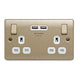 BG Electrical NPR22U3W Nexus Metal Pearl Nickel Double Switched 13A Power Socket With USB Charging - 2X USB Sockets (3.1A) White Insert