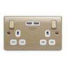 BG Electrical NPR22U3W Nexus Metal Pearl Nickel Double Switched 13A Power Socket With USB Charging - 2X USB Sockets (3.1A) White Insert