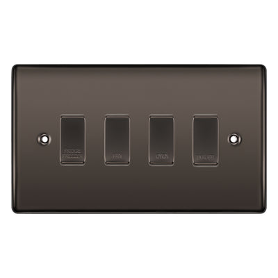 BG Black Nickel 4 Gang Engraved Custom Labelled Appliance Grid Switch by British General (BG-Black-Nickel-Custom-4Gang-Switch)