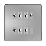 BG Nexus Screwless Brushed Steel 7 Gang Flex Outlet Socket by British General (BG-SCL-BS-7G-FLEX-OUTLET-SOCKET)