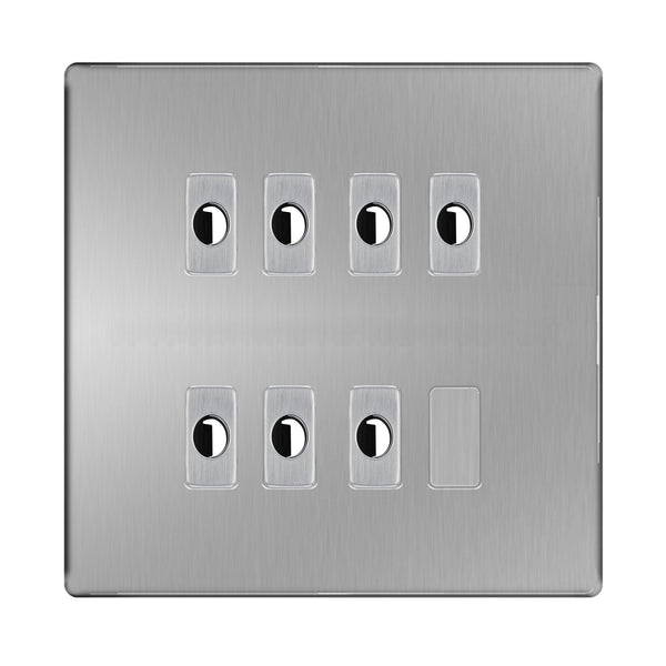 BG Nexus Screwless Brushed Steel 7 Gang Flex Outlet Socket