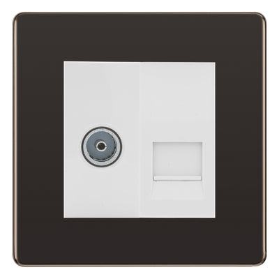 BG Screwless Black Nickel TV Aerial & Master Telephone Socket — White Insert