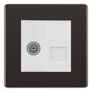 BG Screwless Black Nickel TV Aerial & Master Telephone Socket — White Insert