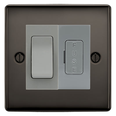 BG Nexus Black Nickel 2 Way Light Switch & 13A Fused Spur Plate | Grey Insert