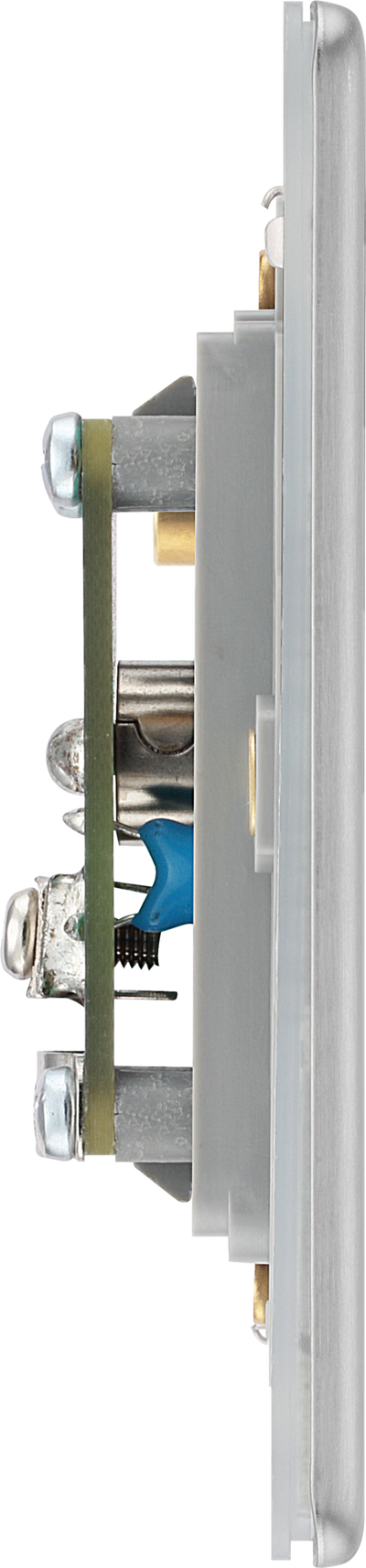 BG FBS63 Flatplate Screwless Isolated Co-axial Socket, 2 Gang, Brushed Steel - Grey Insert by British General (BG-FBS63)