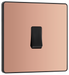 PCDCP13B Front - This Evolve Polished Copper 20A 16AX intermediate light switch from British General should be used as the middle switch when you need to operate one light from 3 different locations, such as either end of a hallway and at the top of the stairs.