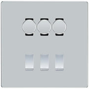BG Screwless Polished Chrome 6 Gang Switch 3x Trailing Edge LED Dimmer 3x Intermediate Custom Grid Switch by British General (BG-SCRL-PC-6G-CUSTOM-3x-Dimmer-3x-INT)