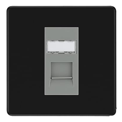 BG Screwless Matt Black Single 1 Gang RJ45 Data Socket FFBRJ451G Grey Insert by British General