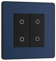 BG PCDDBTDM2B Matt Blue Evolve 2 Gang 200W Trailing Edge Master Touch Dimmer - Black Insert by British General (BG-PCDDBTDM2B-Shopify-SA_1)