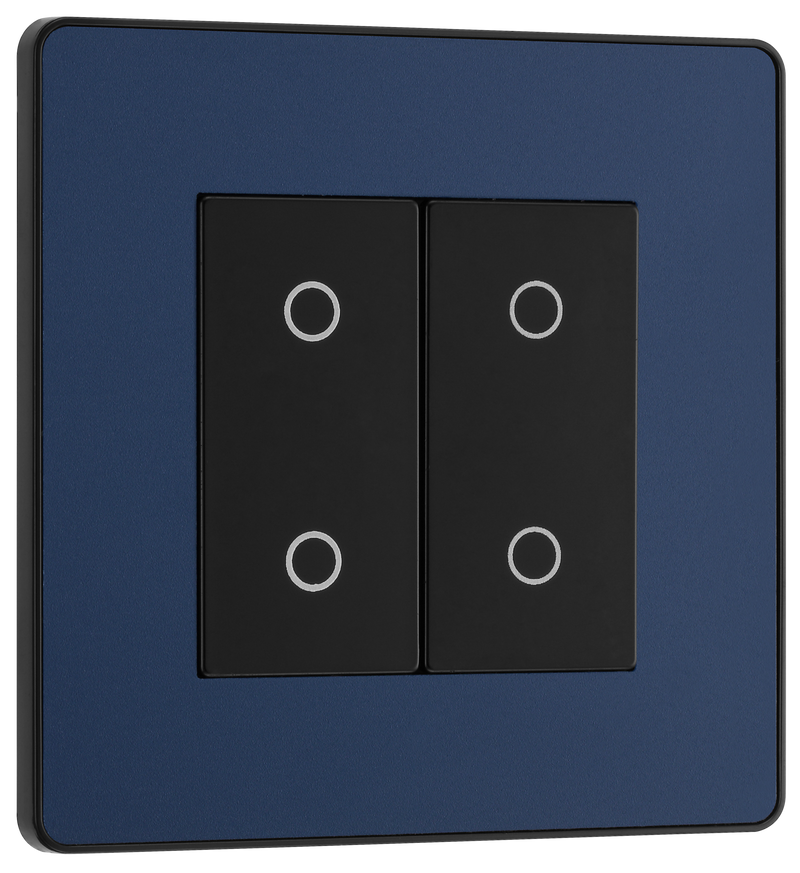 BG PCDDBTDM2B Matt Blue Evolve 2 Gang 200W Trailing Edge Master Touch Dimmer - Black Insert