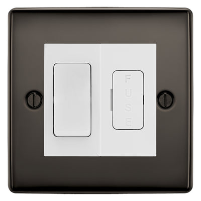 BG Nexus Black Nickel 2 Way Light Switch & 13A Fused Spur Plate | White Insert