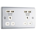 BG NPC24U44W Nexus Metal Polished Chrome 2 Gang 13A 4x USB-A 4.2A - White Insert