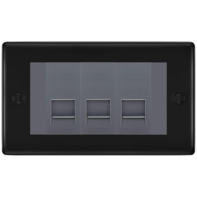 BG Nexus Matt Black 3 Gang IDC Secondary Telephone Socket - Grey Insert by British General (BG-NFBBTS3G)
