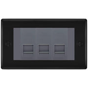 BG Nexus Matt Black 3 Gang IDC Secondary Telephone Socket - Grey Insert by British General (BG-NFBBTS3G)