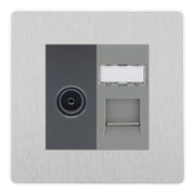 BG Evolve Brushed Steel TV Aerial & RJ45 CAT6 Data Socket - Grey Insert