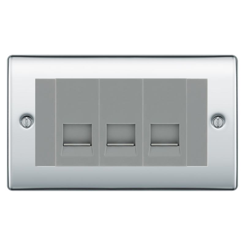 BG Nexus Polished Chrome 3 Gang Secondary Telephone Socket, Screw Terminal - Grey Insert