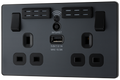 BG Evolve PCDMG22UWRB Matt Grey 2 Gang 13A 1x USB-A 2.1A Socket-Black Insert