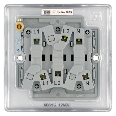BG NBS15 Metal Brushed Steel 1 Gang 10A 10AX 3 Pole Fan Isolator Plate Switch