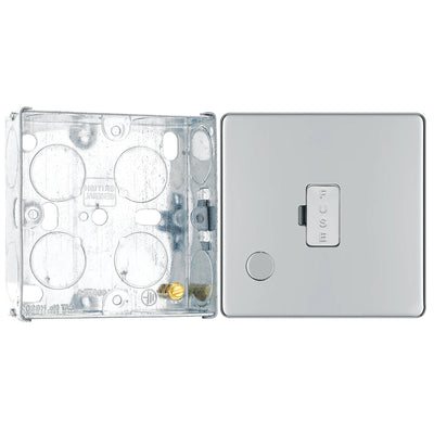 BG Screwless Polished Chrome 13A Unswitched Spur + Cable Outlet FPC55 with 25mm Steel Back Box