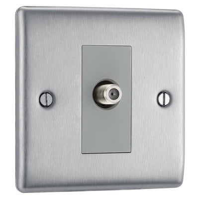BG Nexus Brushed Steel Single Satellite Socket NBS64 with 35mm Steel Back Box
