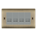 BG Nexus Antique Brass 4 Gang Secondary Telephone Socket, Screw Terminal - Grey Insert