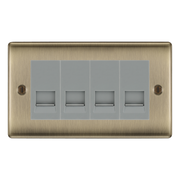 BG Nexus Antique Brass 4 Gang Secondary Telephone Socket, Screw Terminal - Grey Insert by British General (BG-NABEMR4+EMBTSSG)