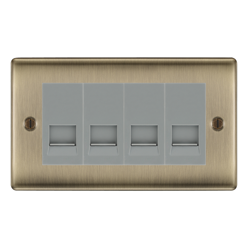 BG Nexus Antique Brass 4 Gang Secondary Telephone Socket, Screw Terminal - Grey Insert