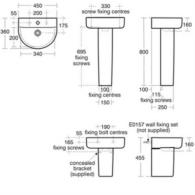 Ideal Standard Concept Arc 450mm Cloakroom Basin With Overflow - White - E796601