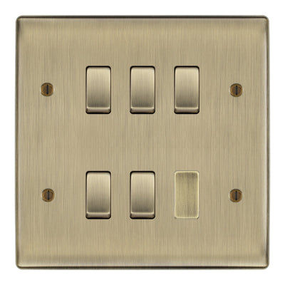 BG Antique Brass 5G Intermediate Custom Grid Light Switch with Back Box Included by British General (BG-NEXUS-AB-5G-CUSTOM-5X INT SWITCH)