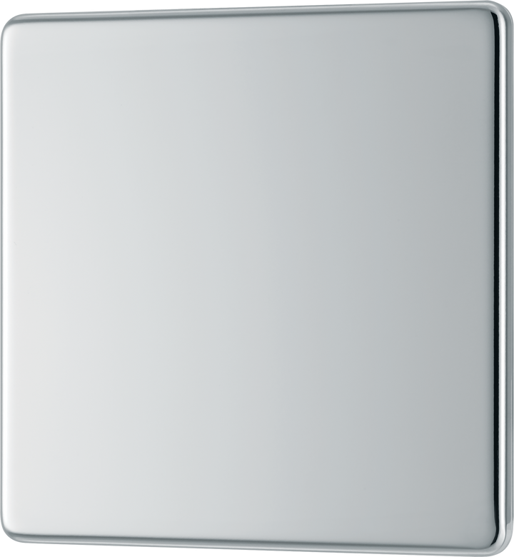 FPC94 Front - This screwless polished chrome single blank plate from British General is ideal for covering unused electrical connections and has a slim clip-on/off front plate for a luxurious finish.