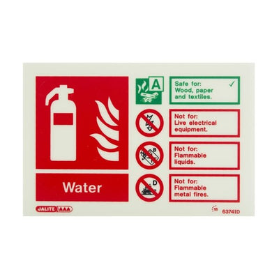 Extinguishers & Equipment: Photoluminescent Water Fire Extinguisher Signs Landscape: 105x150mm by Jalite signs (SAFELINCS-JS6374ID)